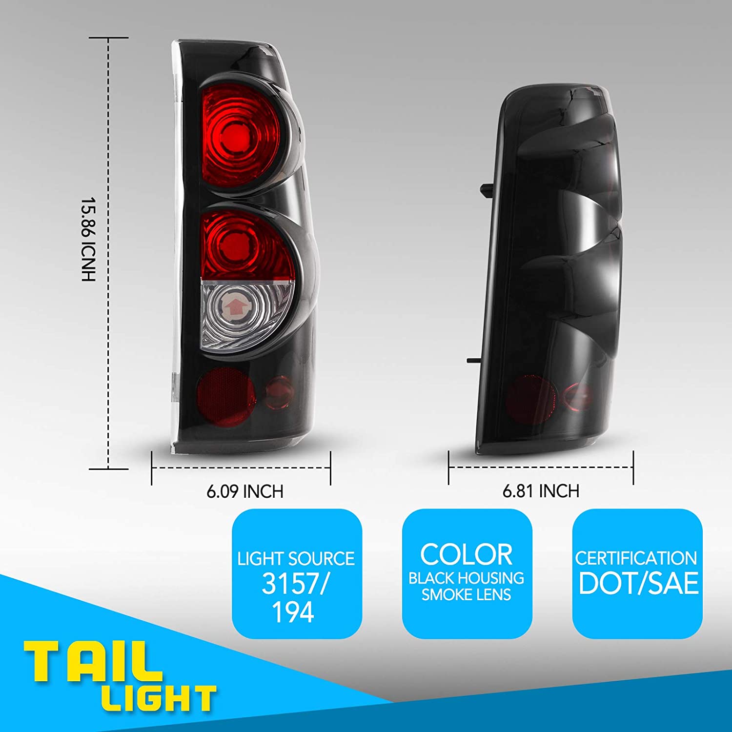 Smoke Tail Lights For 1999-2006 Chevy Silverado & 99-03 GMC Sierra (Pair)