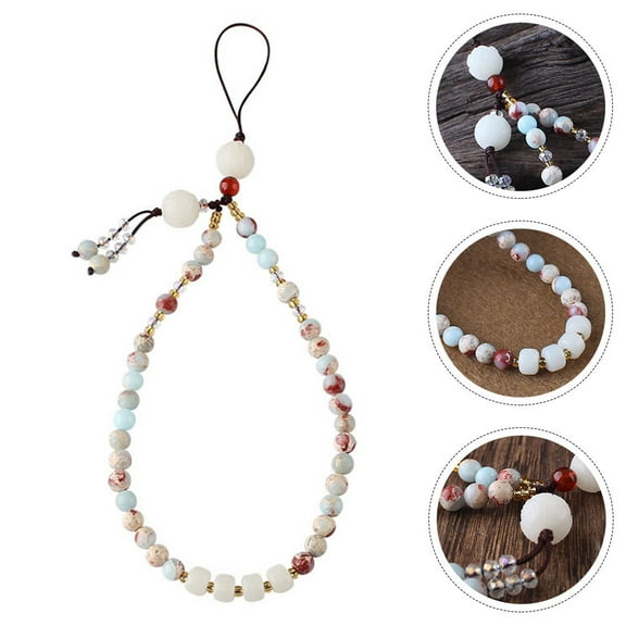 HOOWIFFY 1Pack Long and Thin Beaded Phone Lanyard with Anti Lost Function for Women Men Camera Keychain 11.02x0.39in