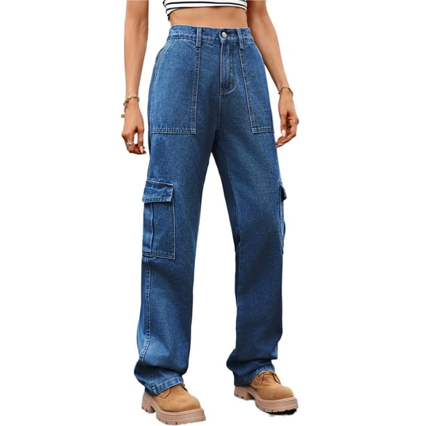 Pantalones Cargo for mujer, pantalones elásticos de cintura alta, pantalones de viaje de pierna ancha, pantalones casuales holgados, ropa de calle de senderismo con múltiples bolsillos