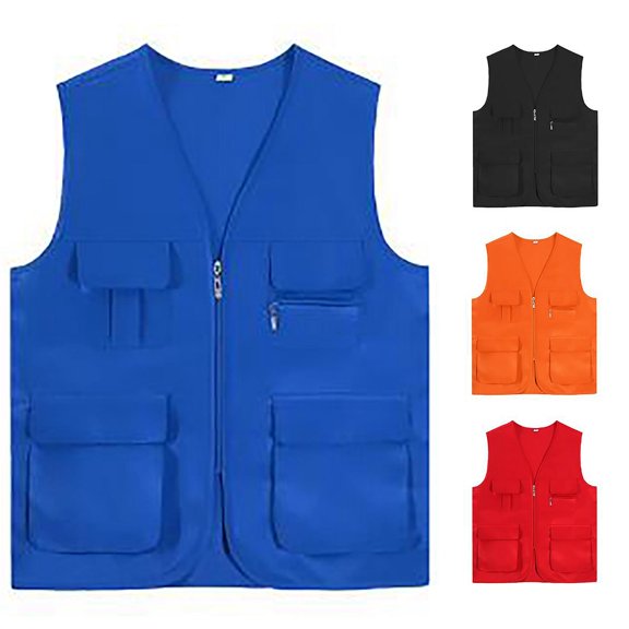 Zylarhe Men's Fishing Vest Outdoor Field Emergency Pocket Jacket for Adventure Work Blue XXXL