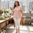 thumbnail image 3 of Agnes Orinda Women's Plus Size Floral Printed Tops Notched V Neck Short Sleeves Casual Summer Blouses 2X Pink, 3 of 8