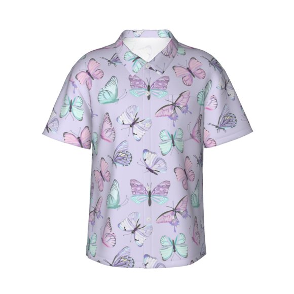 Saiise Purple Butterfly Print Hawaiian Shirt for Men,Personalized Funny Men's and Women's face Hawaiian Shirts for Men Short Sleeve,Large