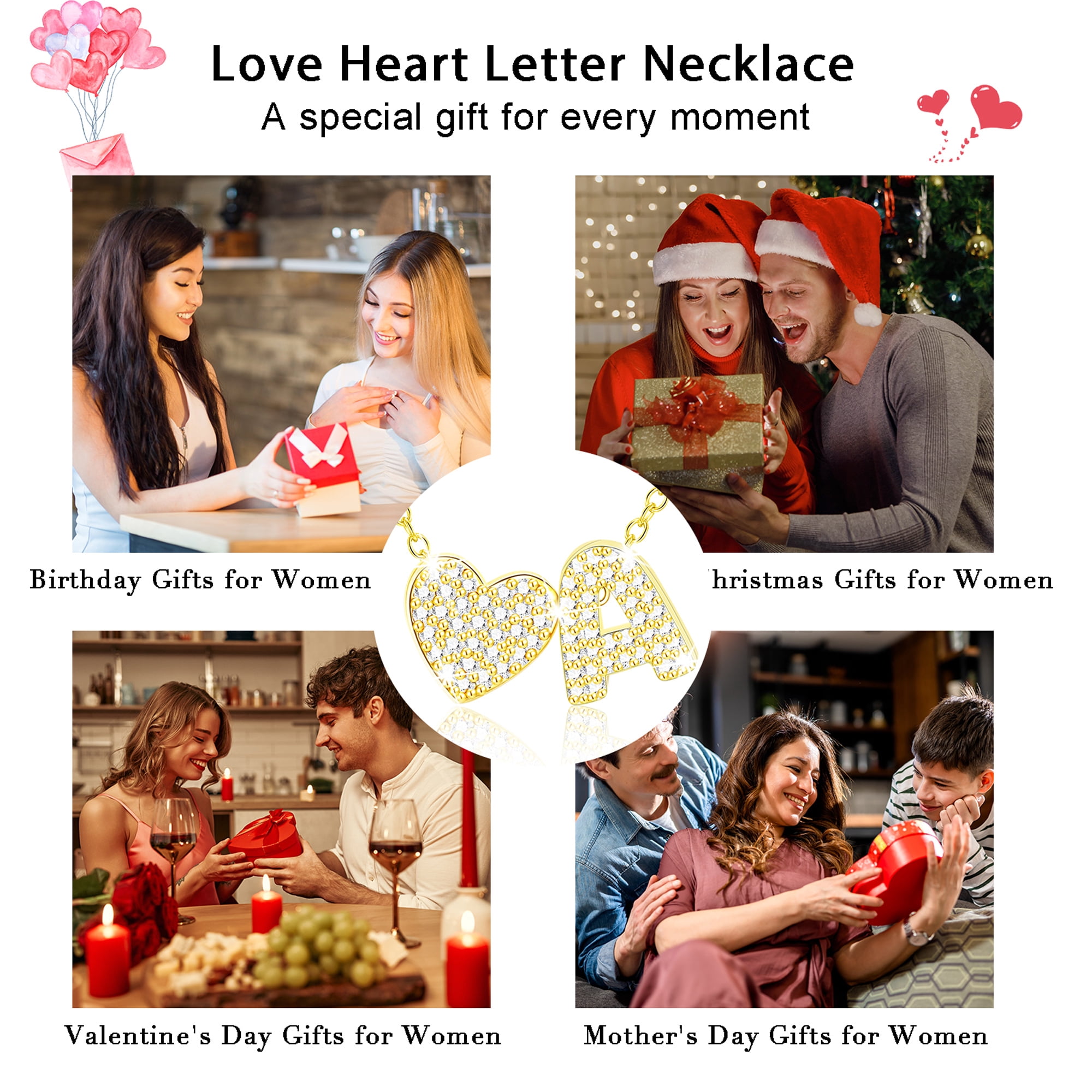 APSVO 18K Gold Plated Love Heart Initial Necklaces for Women Girls CZ Letter A Pendant Chain Birthday Graduation Jewelry Gifts Teen Her Mom Girlfriend Wife Female Daughter Kids Age Ideas