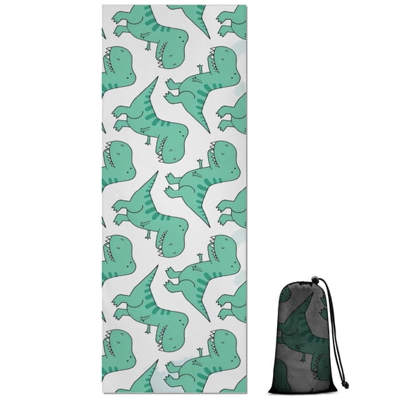 LightGreen Cartoon Dinosaurs Pattern Hot Yoga Mat Towel Non Slip for Hot Yoga - Quick-Drying Yoga Mat Cover with 4 Corner Pockets with Travel Bag - Hot Yoga Towel Non Slip 70"x26"