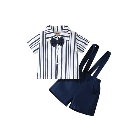 

MISOWMNJOY Toddler Boys Two-Piece Outfits Short Sleeve Turn-Down Collar Bow Tie Decor Shirt + Pure Color Short Pants