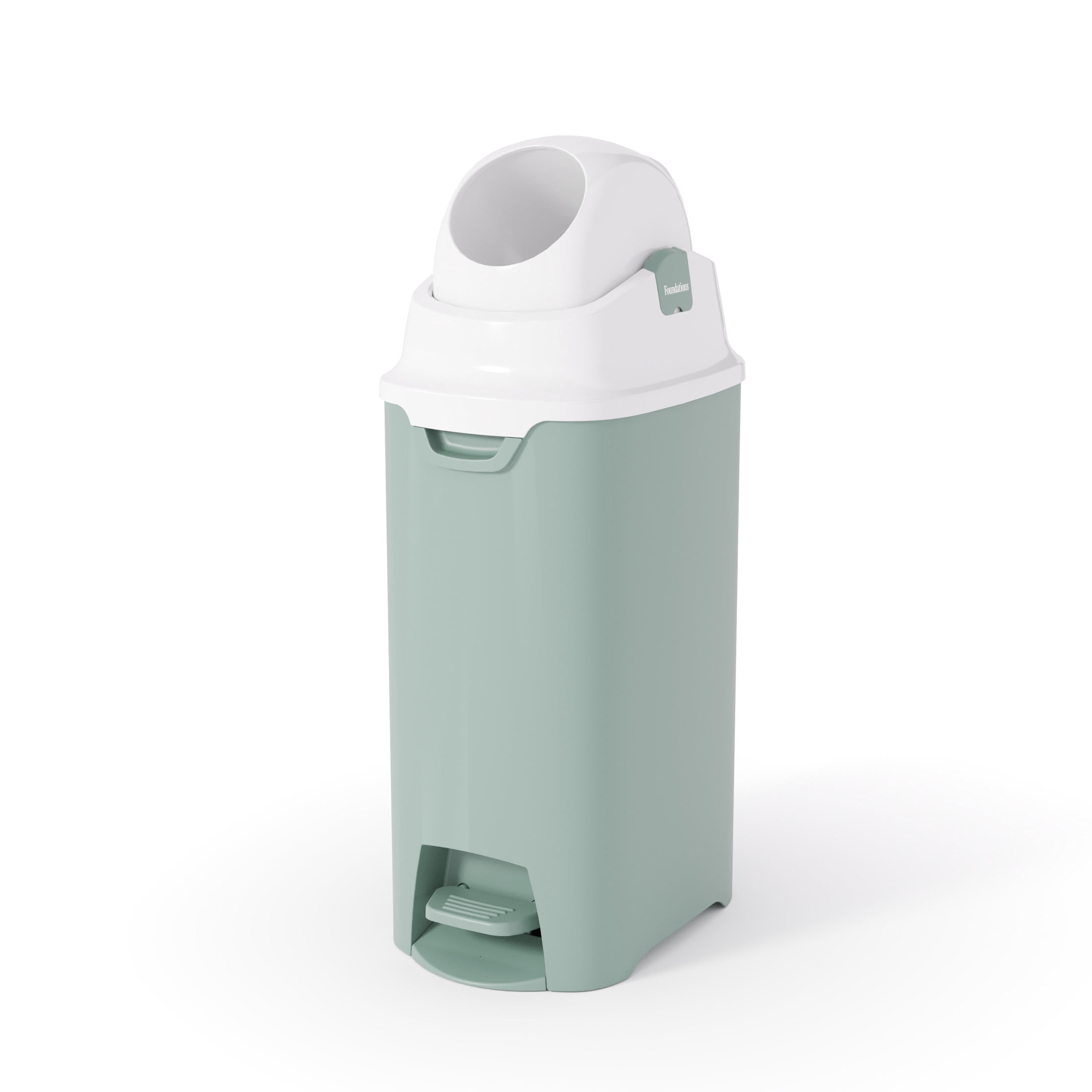 Foundations Hands Free Medium Diaper Pail with Airtight Lid - Durable & Odorless Diaper Disposal, Holds up to 45 Newborn Diapers, Refill With Any Bags - Green
