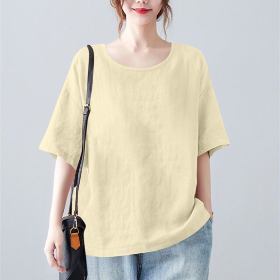 ClodeEU Women's Oversized T Shirts, Loose Fit Tunic Tshirts, Casual Summer Short Sleeve Tops, Beige,Womens Plus L