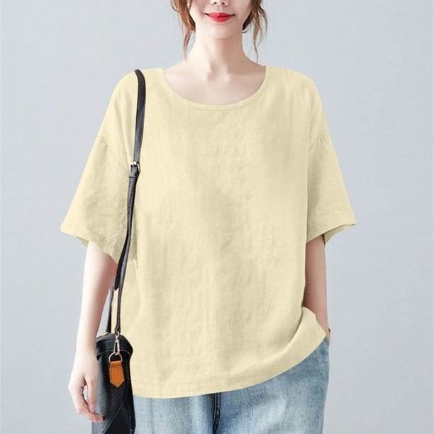 mfyjkho Tops Elegantes Para Mujer, Camiseta Informal De Manga Corta Con Cuello Redondo Y Estampado De Letras Para Mujer Tops Para Hacer Ejercicio Xxl