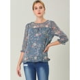 thumbnail image 3 of BluCasual De GaCon Estampado Floral De Man3/4 Con Volantes PaMujer Gris azul XL, 3 of 6