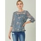 thumbnail image 3 of BluCasual De GaCon Estampado Floral De Man3/4 Con Volantes PaMujer Gris azul S, 3 of 6