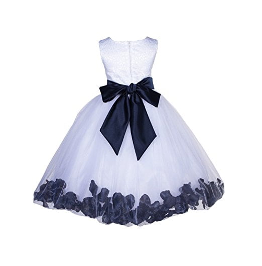 White Lace Top Tulle Floral Petals Flower Girl Dress Christening Dresses 165S