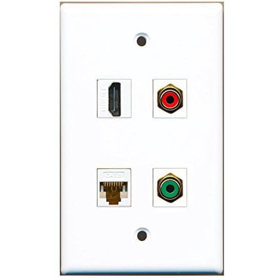 RiteAV - 1 Port HDMI 1 Port RCA Red 1 Port RCA Green 1 Port Cat6 Ethernet White Wall Plate