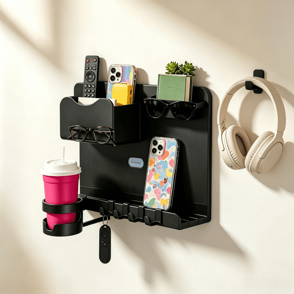 Widened Floating Wall Shelves, No Drill Adhesive Bedside Storage Organizer, Hold Phones, Tablets & Cups, Decor Shelf for Dorm & Bedroom