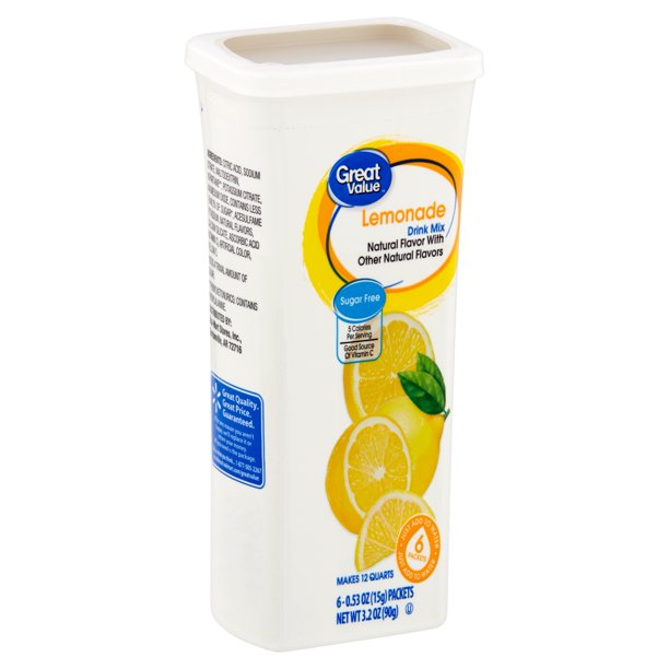 Great Value SugarFree Lemonade Drink Mix, 0.53 Oz., 6 Count Walmart