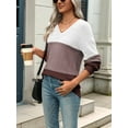 thumbnail image 5 of Womens 2025 Fall Casual Long Sleeve Ribbed Knit V Neck Light-Weight Crochet Pullover Sweater Brown Gray XXL, 5 of 7