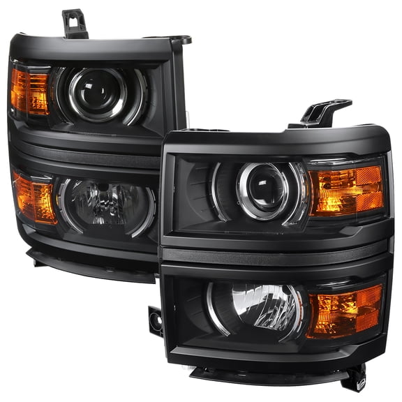 Projector Headlights (Black Housing/Clear Lens/Black Trim) Made for and Compatible with 2014-2015 Chevrolet Silverado 1500