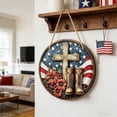 thumbnail image 4 of America Wooden Hanging Sign Patriotic Round Wall Decor For Home And Porch, 4 of 6