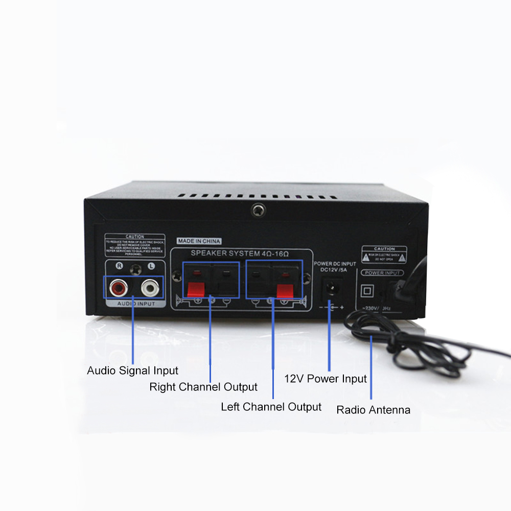 LED Mini 12v Audio Stereo Amplifier Car Home FM Radio mp3 USB SD Speaker Player