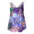 thumbnail image 4 of Sleeveless Cami Tops For Womens Spaghetti Straps Sexy Pleated Tank Tops Women Petal Print T-Shirt Casual Comfy T-ShirtsWomens Crew Neck Top, 4 of 5