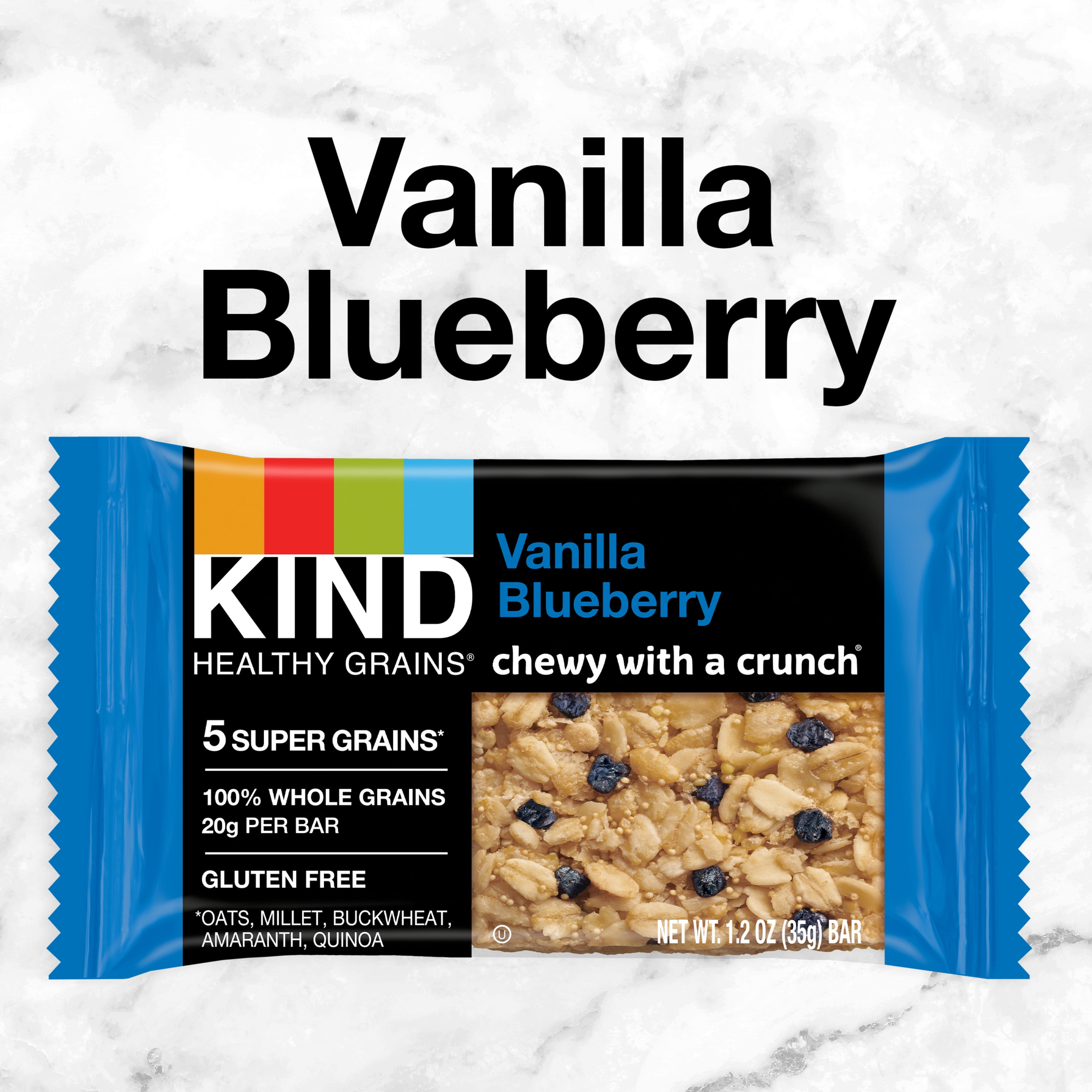 KIND Healthy Grains Gluten Free Vanilla Blueberry Snack Bars, Value Pack, 1.2 oz, 15 Count Box
