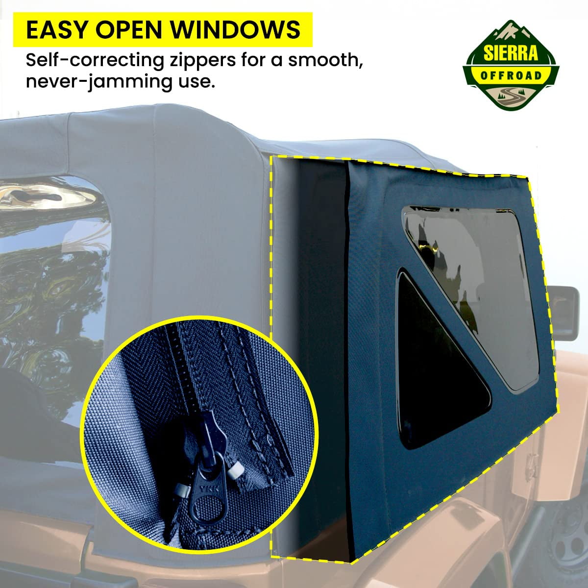 Sierra Offroad Replacement Soft Top, fits Jeep Wrangler TJ Model 1997-2006, Premium Marine-Grade Denim Vinyl, Factory Quality and Precision Fit, Black