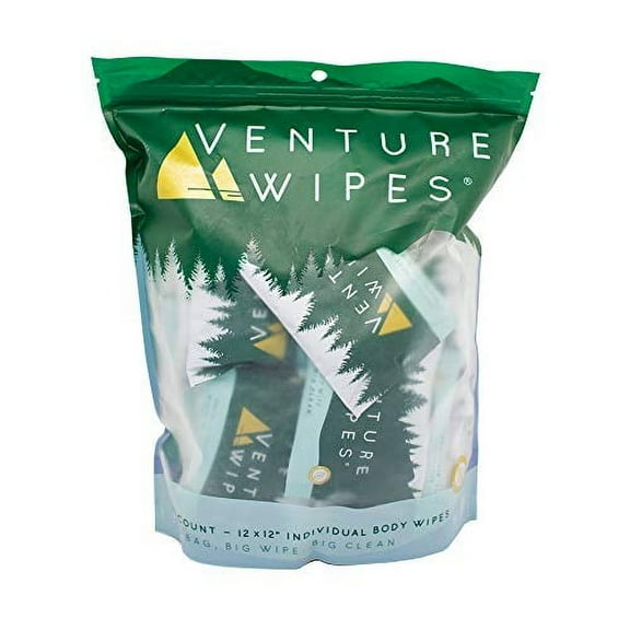 Large Shower Wipes with Aloe, Vitamin E and Tea Tree Oil, Bathing Wipes for Adults, Backpacking Essentials, 25 Count Bag - Venture Wipes