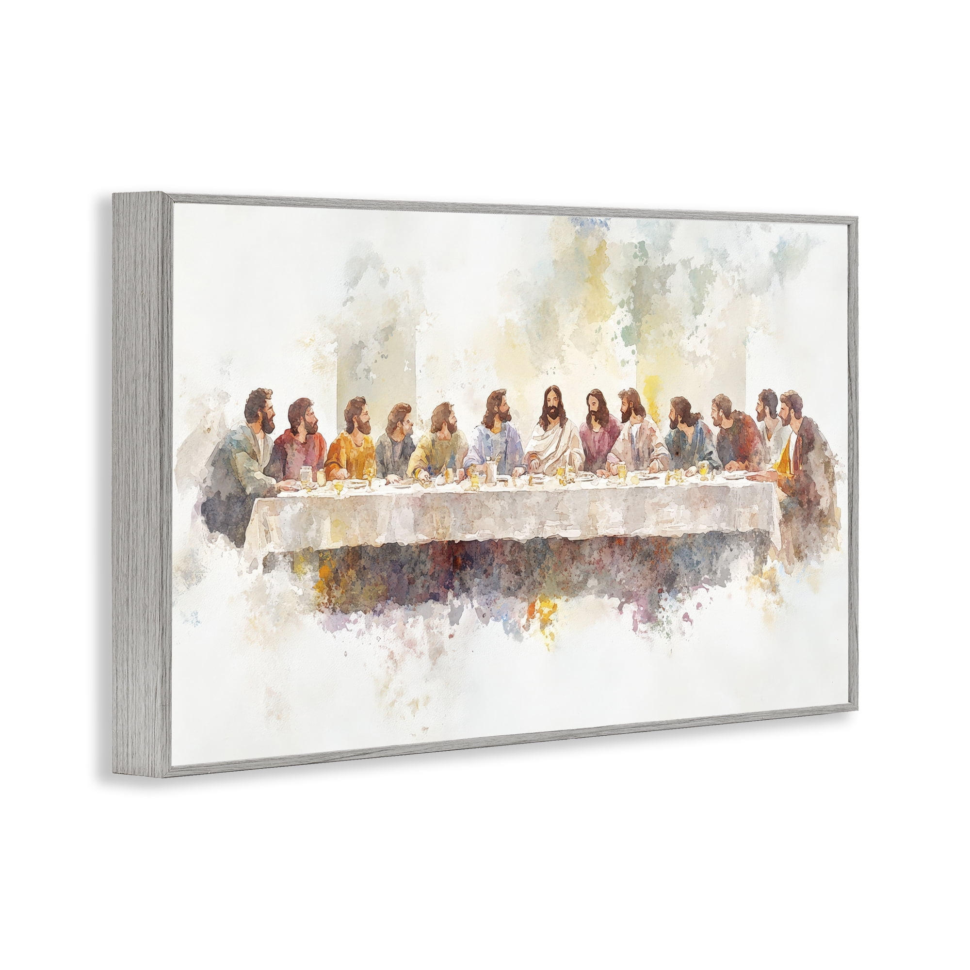 Stupell Industries Watercolor Supper Spirituality Gray Framed Giclee Art, design by Petal Prints Design