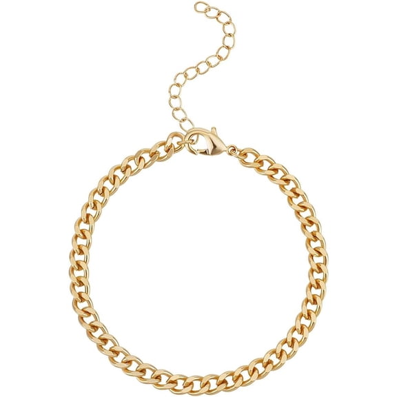 1 set 5pcs Brass Curb Chain Bracelets for Women Real 18K golden Plated 7-1/4 inch(18.4cm)