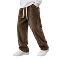 thumbnail image 3 of Mens Casual Corduroy Pants Drawstring Elastic Waist Straight Leg Sweatpants with Pocket Solid Color Outdoor Leisure Winter Trousers Brown XXXL, 3 of 3