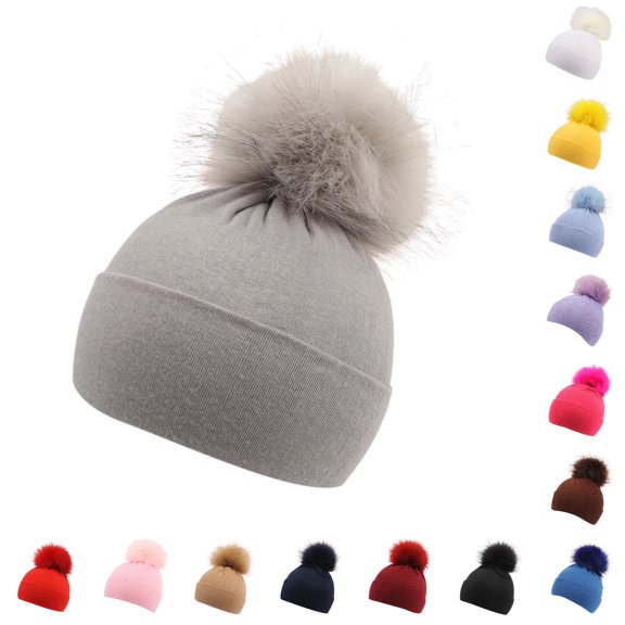 SUXIAN Kid Winter Hat Knitted Woolen Big Pom Earflap Warm Autumn Boys Girls Cap 1-2 Years