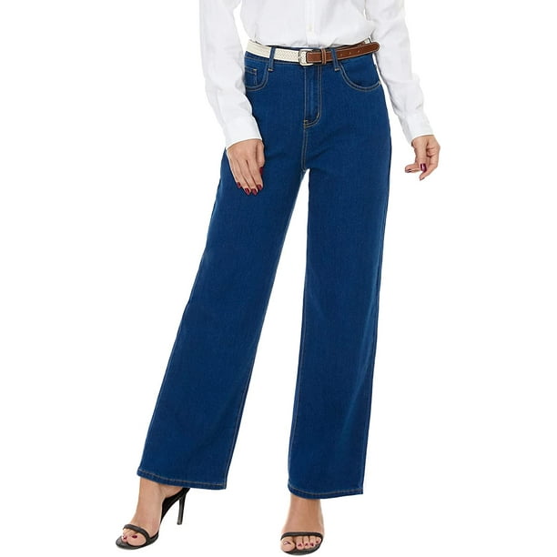 Womens Wide Leg Jeans High Waisted Baggy Straight Leg Stretchy