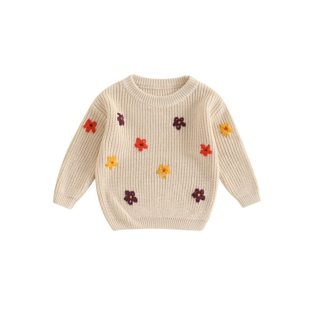 FOCUSNORM Chandail pour Bébé Fille à Manches Longues, Col Rond, Fleur, Tricot Chaud d'Hiver, Chandail, Vêtements pour Nourrisson