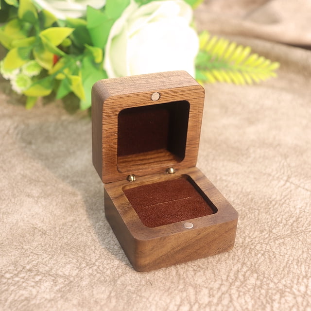 Joyero de nogal negro, caja para anillos, caja cuadrada, caja de madera, caja para propuesta de matrimonio, caja de regalo para anillo para mujer