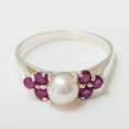 thumbnail image 4 of LBG British Made 925 Sterling Silver Cultured Pearl & Ruby Womens Cluster Ring - 33 size options - Size 10.25, 4 of 6