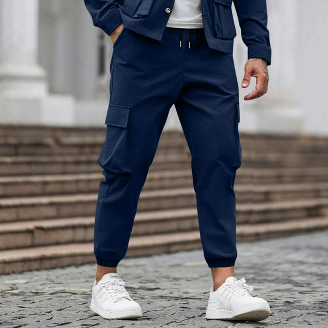 tarylea Cargo Pants for Men Cinch Bottom Elastic Waist Drawstring Joggers with Multi Pockets Casual Fitted Workout Pants