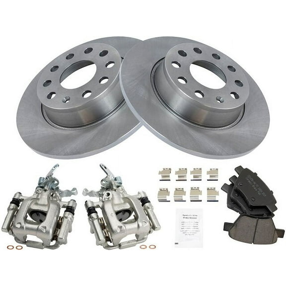 Rear Brake Pad Rotor and Caliper Set - Compatible with 2012 - 2015 Volkswagen Passat 2013 2014
