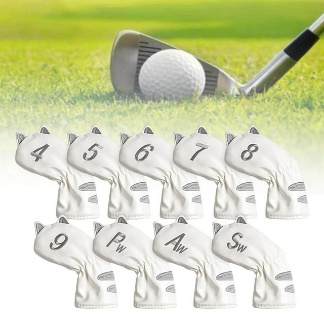 pitrice Golf Head Covers Mallet Putter Professionals Outdoor Training Equipment 9pcs Iron White