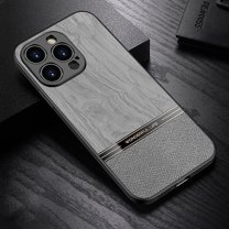 Dteck Case for Apple iPhone 14 Pro 6.1 inch,Shockproof Lightweight Classic Wooden Texture PU Leather Slim Fit Phone Case Cover,Gray