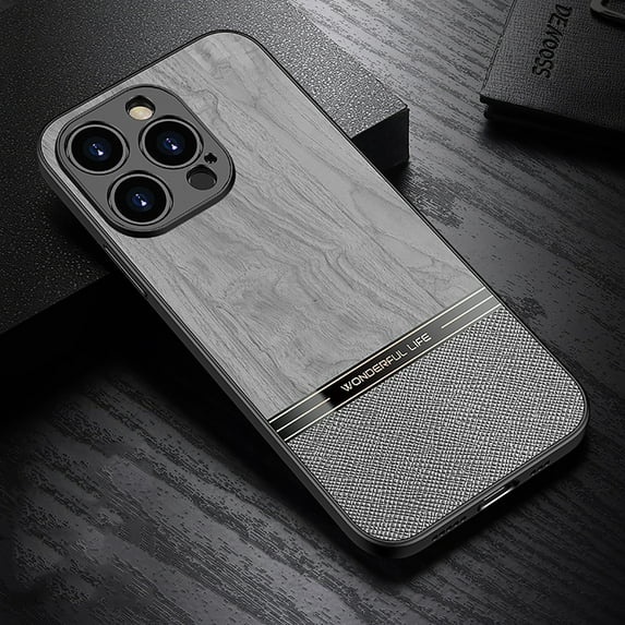 TECH CIRCLE Ultra Thin Phone Case for Apple iPhone 14 Pro 6.1 inch (2022),Stylish Wooden Texture PU Leather Anti-scratch Shockproof Lightweight Slim Fit Protective Case Cover,Gray
