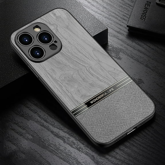 TECH CIRCLE Ultra Thin Phone Case for Apple iPhone 14 Pro 6.1 inch (2022),Stylish Wooden Texture PU Leather Anti-scratch Shockproof Lightweight Slim Fit Protective Case Cover,Gray
