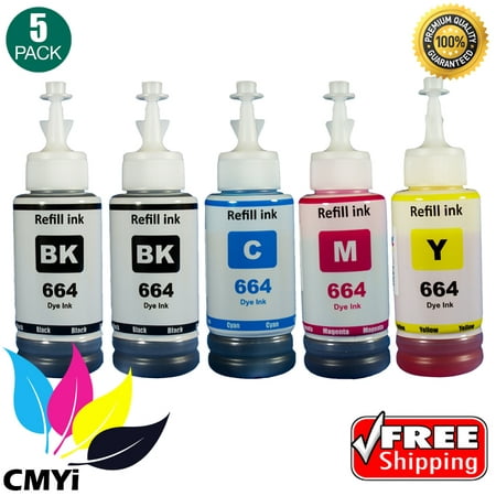 CMYi Compatible Epson 664 EcoTank Bottles Combo 5: 2x T664120 Black, 1 each T664220 Cyan, T664320 Magenta, T664420 Yellow