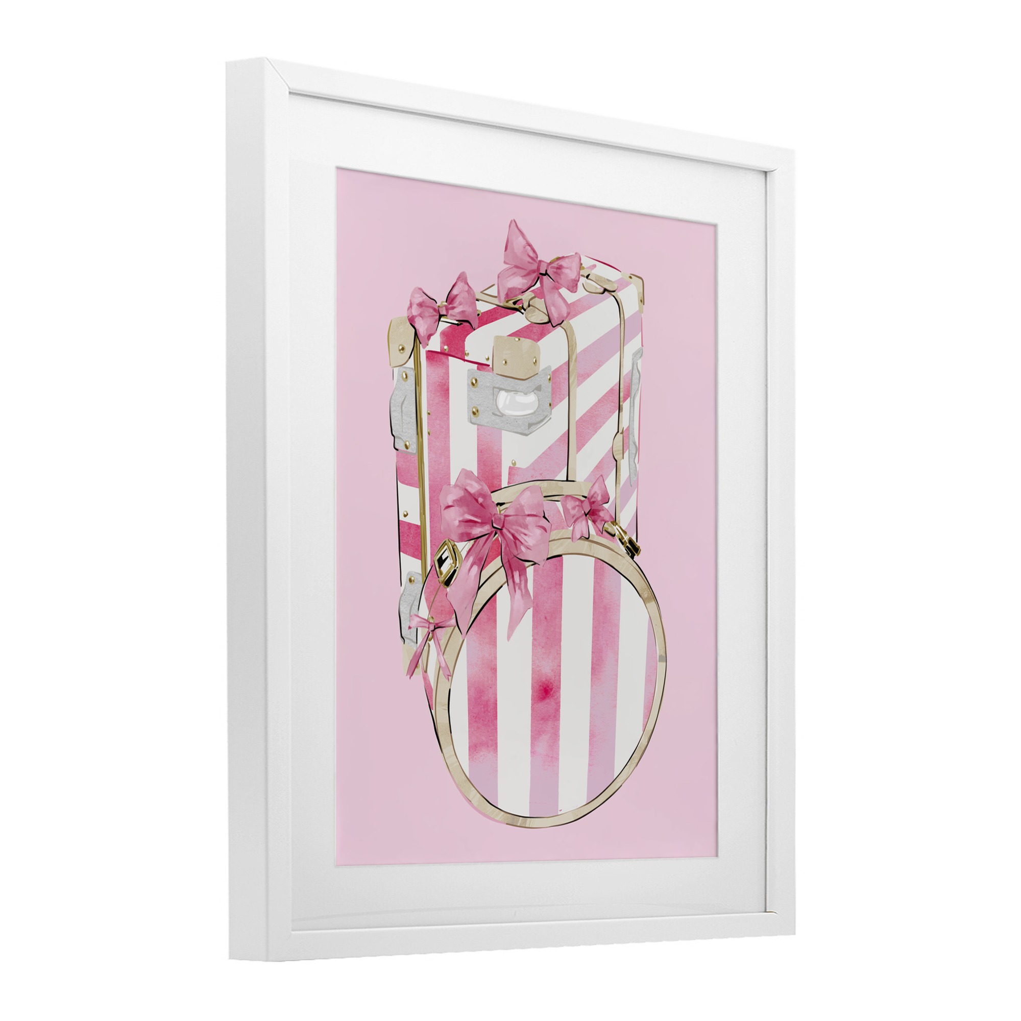 Pastel Stripe Luggage White Framed Print Under Glass, design by Ziwei Li