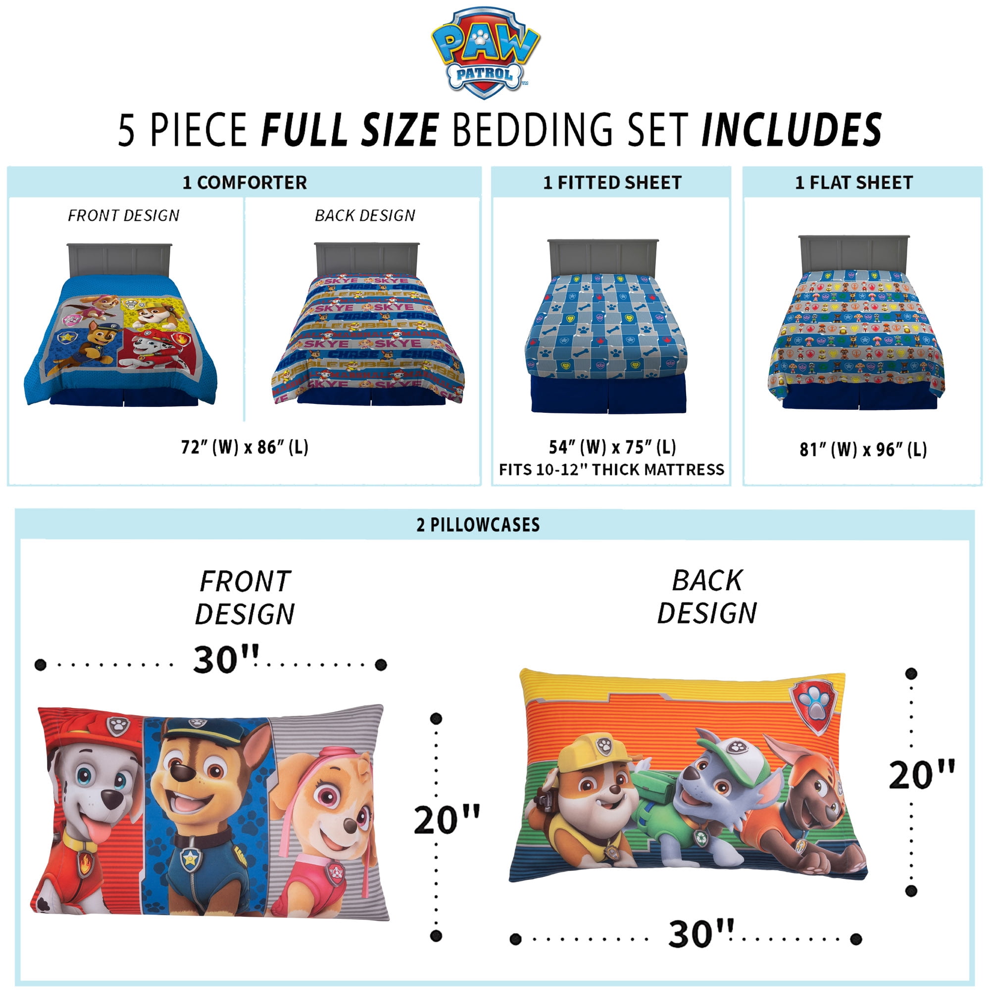 PAW Patrol Kids Twin Bed in a Bag, Comforter and Sheets, Blue and Gray, Nickelodeon
