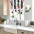 thumbnail image 6 of Spring Flowers Tie Up Curtain 63 Inches Long, Welcome Pink Floral Green Leaf Plack Stripes Balloon Style Kitchen Window Curtain Over Sink, Small Window Rod Pocket Curtain 46"x63", 6 of 9