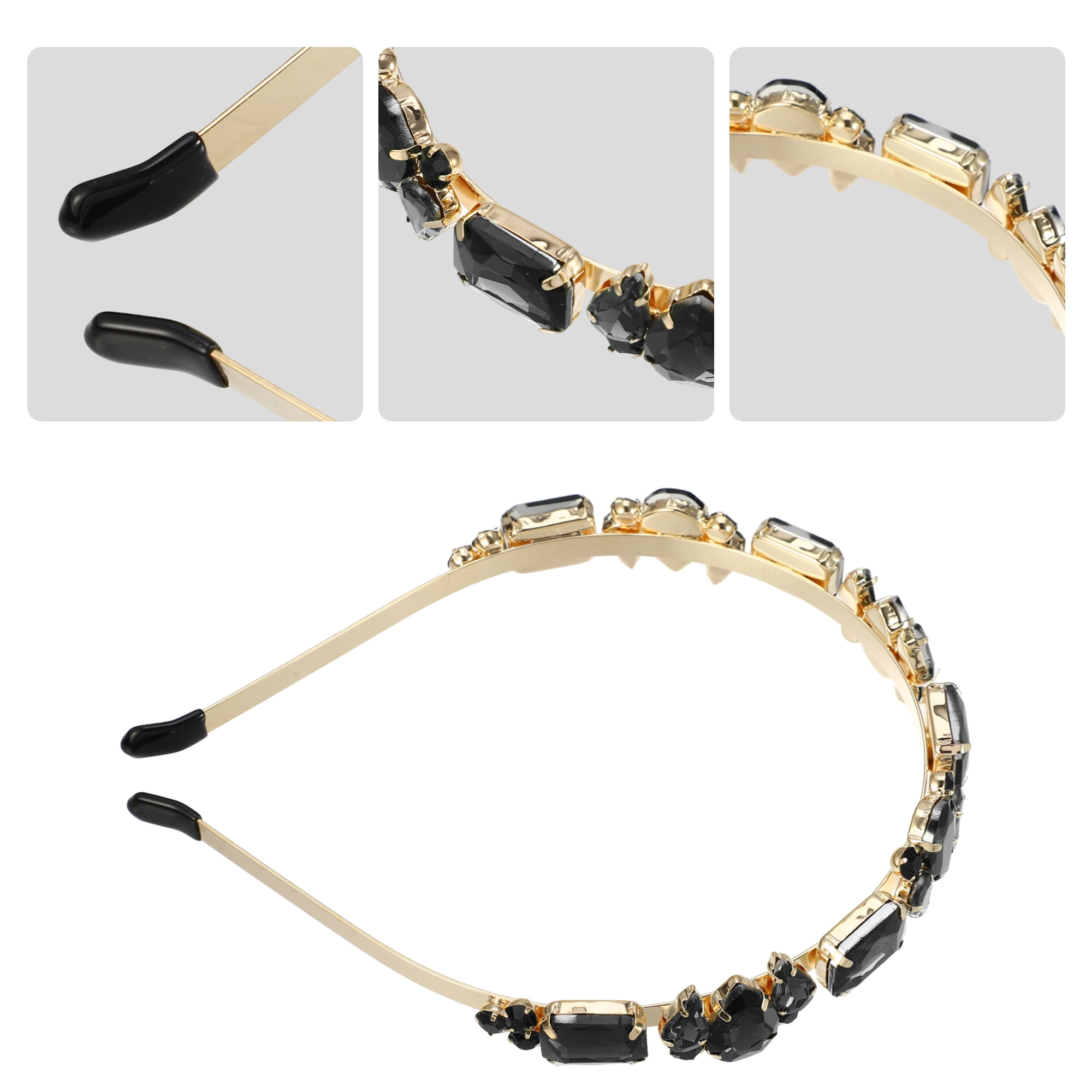 Unique Bargains Fashion Vintage Thin Rhinestone Black Gray