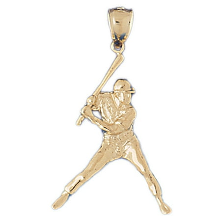 Player Charm 14kt Gold Jewelry - 14K Yellow Gold Baseball Player Pendant - 39 mm