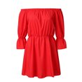thumbnail image 2 of Robe Femme Épaules Dénudées Couleur Unie Manches à Volants 2 1 4 Automne Robe, Rouge, m, 2 of 7