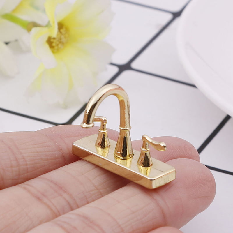 1/12 Dollhouse miniature accessories mini alloy double faucet for decorat 0U