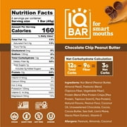 IQBAR Chocolate Chip Peanut Butter Protein Bars - Vegan Energy Bars - High Fiber Vegan Snacks - 4 Count Box