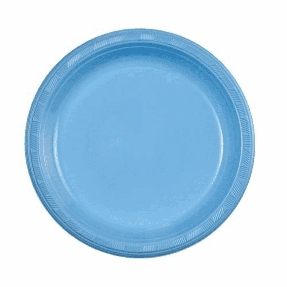 EcoQuality 7 Inch Light Blue Round Plastic Plates - For Appetizer, and Dessert - For Parties, Birthdays, Baby Shower, Catering, and Events (50)